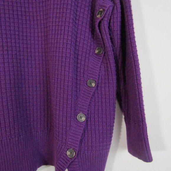 Woman Within Waffle Knit Sweater 1X Purple Buttons Modern Cozy Foldover Collar - Picture 4 of 10